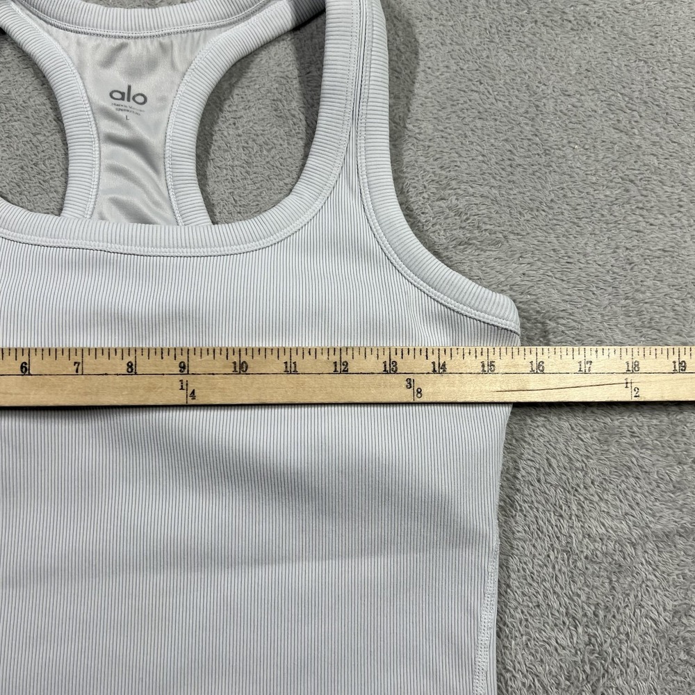 Alo Yogo Tank Top Shirt Womens Large Ribbed Racerback Gray Gym Workout Athletic - Picture 6 of 11
